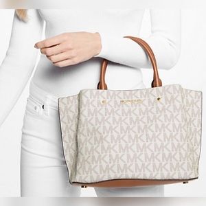 Authentic Michael Kors Arielle Medium Logo Satchel in Vanilla